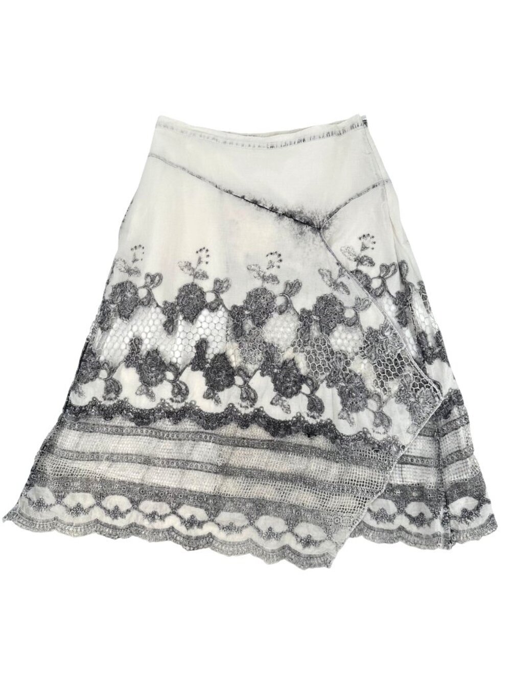Soft Surroundings Womens White & Gray Embroidered Lace Skirt Size M